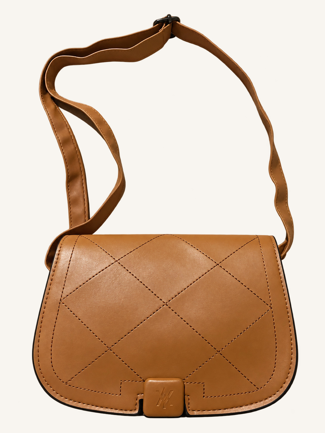 Cartera Amayra camel, bandolera con costuras en rombos